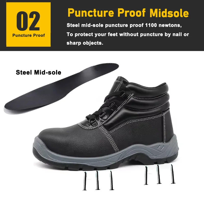 China TM071 Anti-slip Steel Toe Puncture-proof Leather Industrial Safety Shoes Black manufacturer