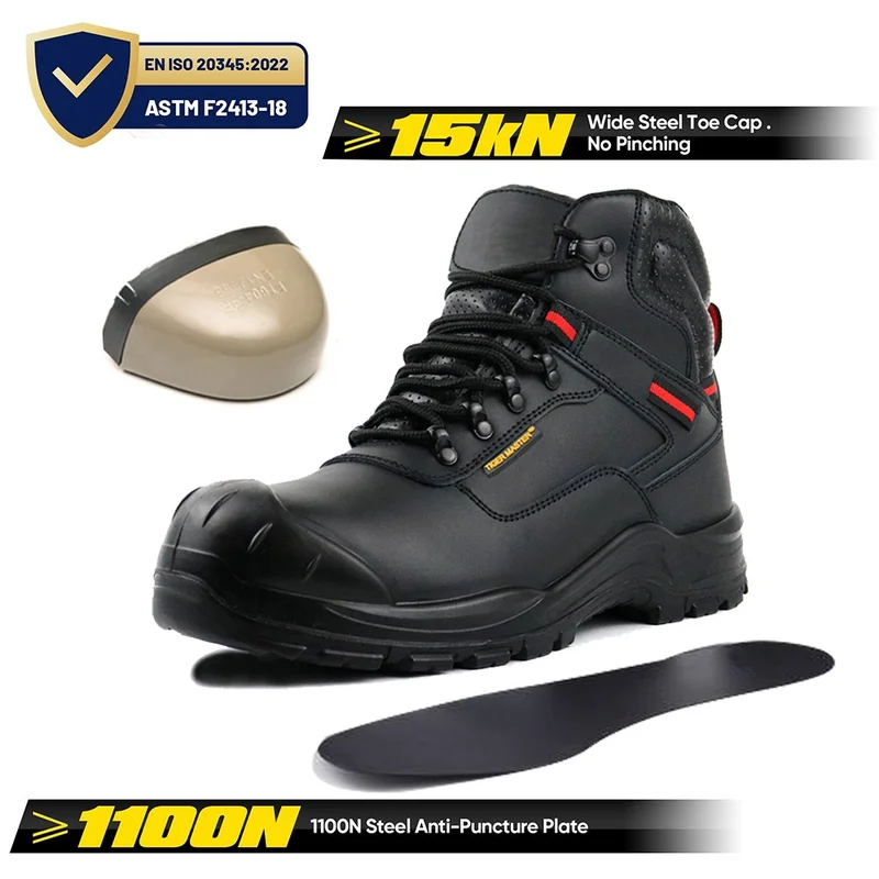 中国 TM071 Anti-slip Steel Toe Puncture-proof Leather Industrial Safety Shoes Black - COPY - sa69v1 制造商