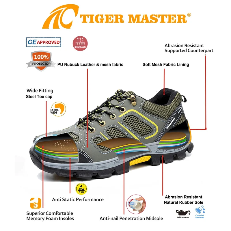China TM3401 Anti-Rutsch-Gummisohle, Stahlkappe, pannensichere Sicherheitsschuhe für Herren Hersteller