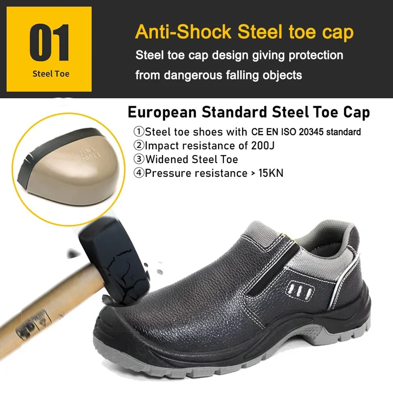 الصين حذاء عمل من الجلد الأسود المقاوم للانزلاق من الفولاذ المقاوم للانزلاق TM3405 مع سحاب الصانع