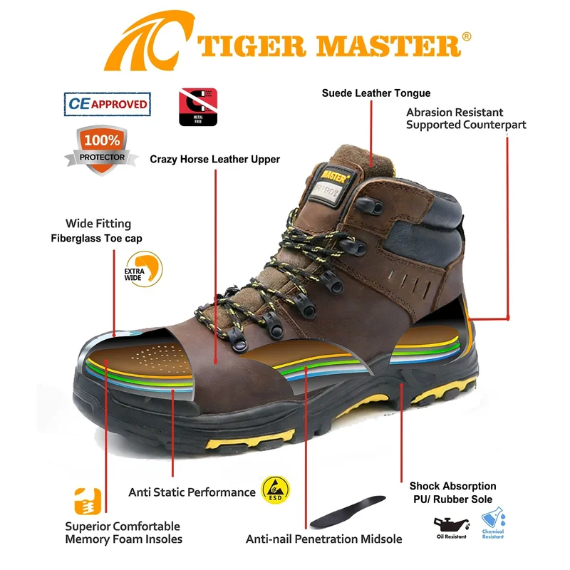 China TM3408 HRO antislip glasvezel neus lekvrije waterdichte veiligheidslaarzen van hoge kwaliteit fabrikant