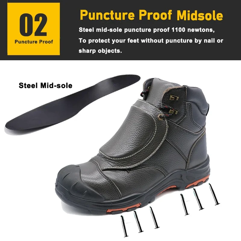 porcelana TM3409 Zapatos de seguridad antideslizantes para soldadura de cuero genuino con protección contra chispas y punta de acero fabricante
