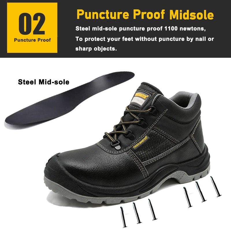 China TM3412 EU Steel Toe Anti-puncture Black Leather Industrial Safety Boots for Men manufacturer