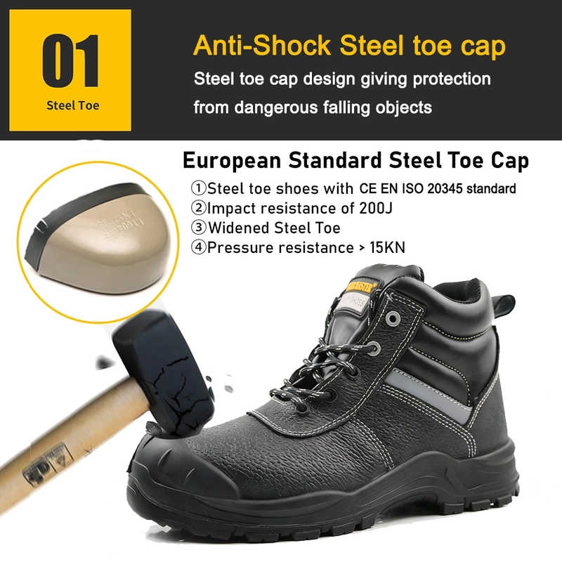 China TM3417 Non-slip Black Leather Steel Toe Anti-puncture Men Construction Safety Boots manufacturer