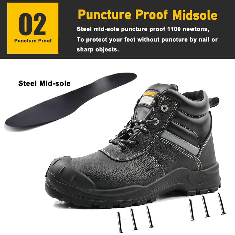 China TM3417 Non-slip Black Leather Steel Toe Anti-puncture Men Construction Safety Boots manufacturer