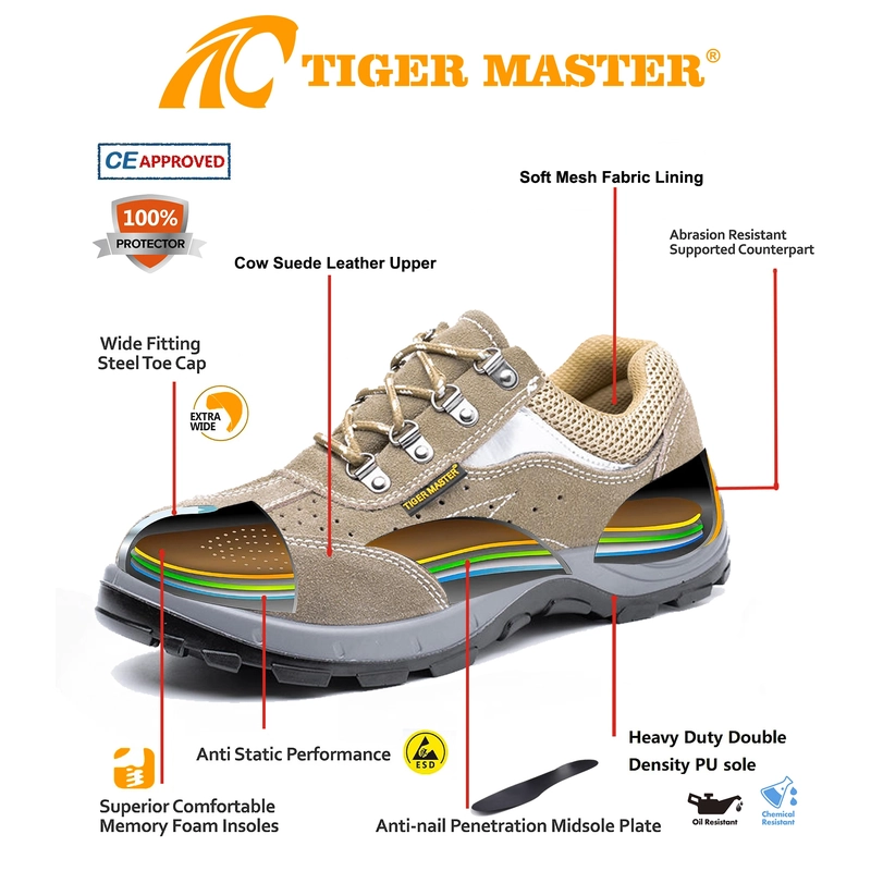 China TM3419 Non-slip Steel Toe Anti-puncture Breathable Suede Safety Shoes Warehouse manufacturer