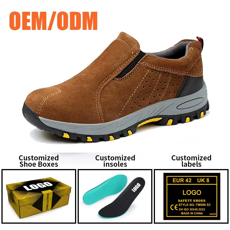 China TM3421 Anti-slip Rubber Sole Steel Toe Brown Suede Leather Work Shoes without Laces manufacturer