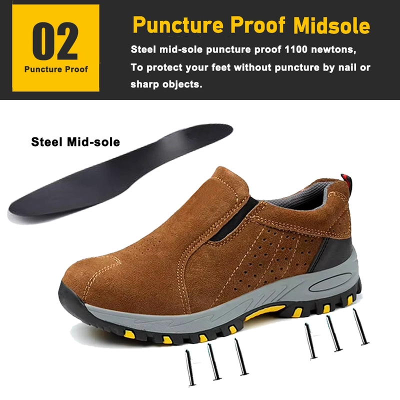 China TM3421 Anti-slip Rubber Sole Steel Toe Brown Suede Leather Work Shoes without Laces manufacturer
