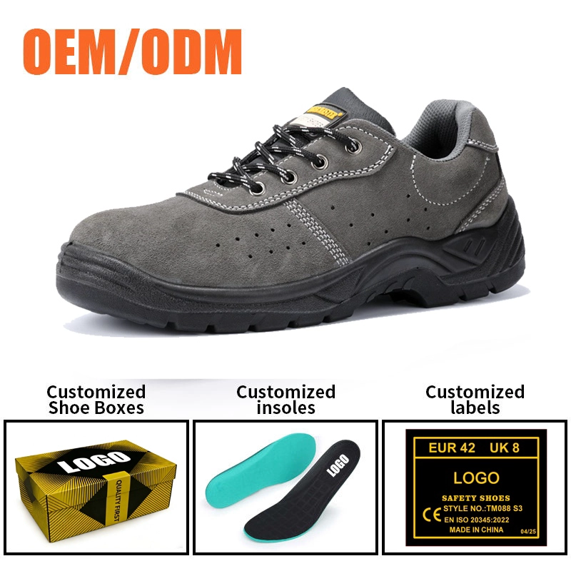 China TM3422 Grey Suede Leather Wide Steel Toe Anti-puncture Warehouse Work Shoes manufacturer
