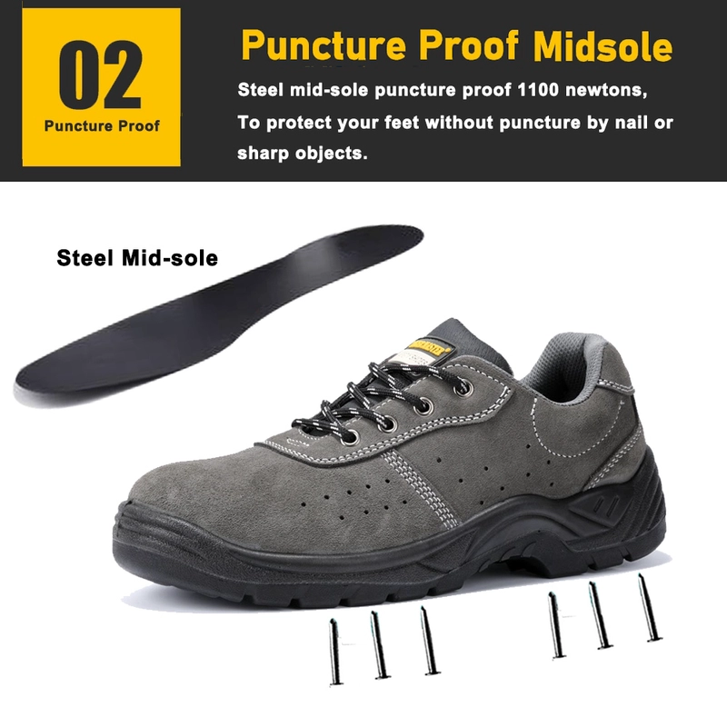 China TM3422 Grey Suede Leather Wide Steel Toe Anti-puncture Warehouse Work Shoes manufacturer