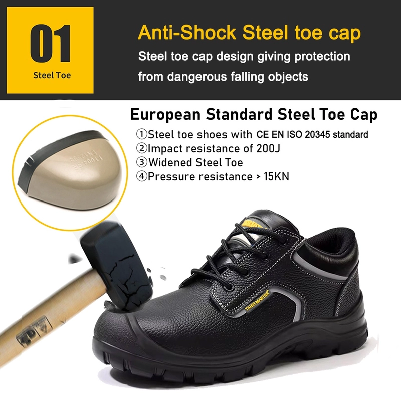 China TM3428 Black Leather Steel Toe Anti-puncture Construction Work Shoes for Men manufacturer
