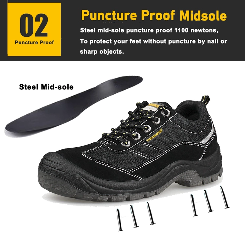China TM3433 Slip Resistant Steel Toe Anti-puncture Black Suede Safety Shoes Men manufacturer