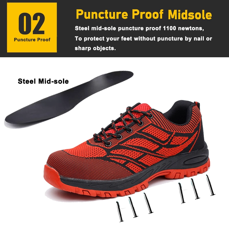 China TM3436 Anti-slip Steel Toe Puncture-proof Red Sport Safety Shoes for Women manufacturer