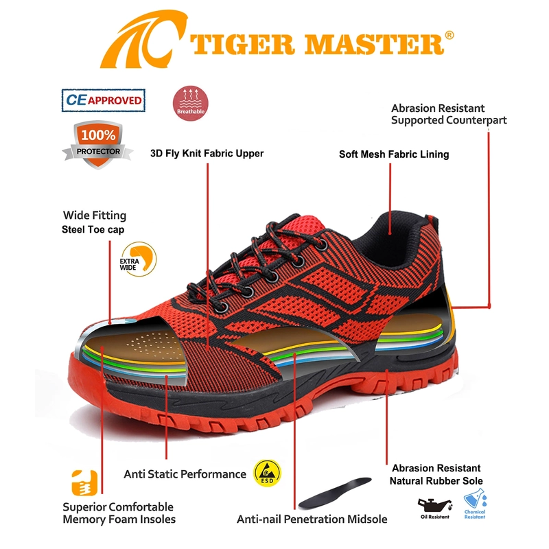 China TM3436 Anti-slip Steel Toe Puncture-proof Red Sport Safety Shoes for Women manufacturer