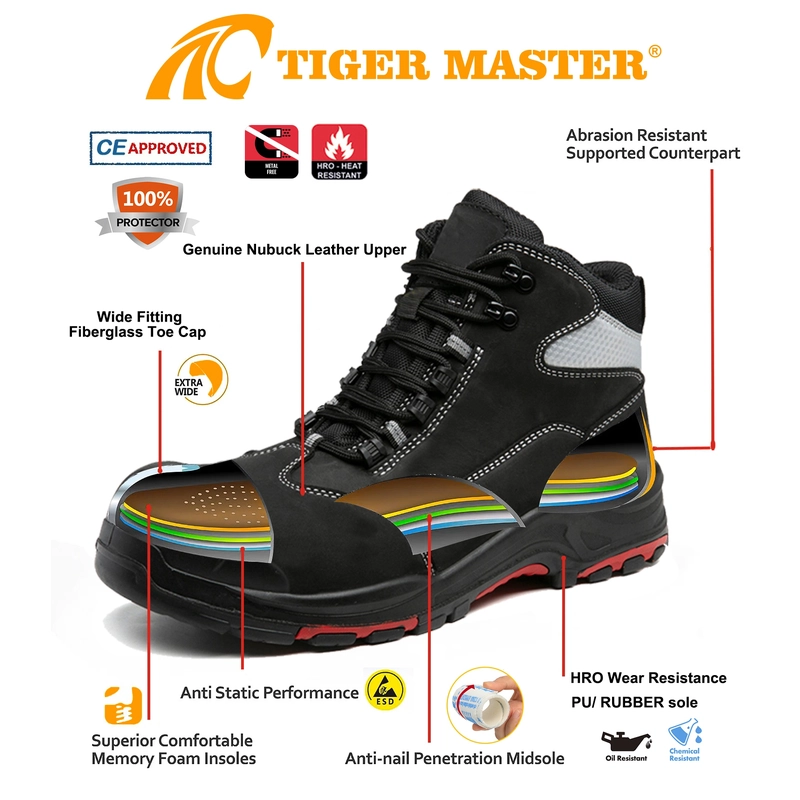 China TM3438 Fiberglass Toe Anti-puncture High Quality Work Boots PU Rubber Sole manufacturer