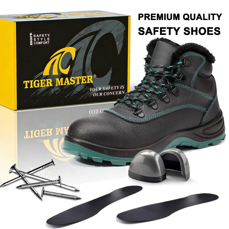 China TM3439 Botas de segurança de inverno de couro antiderrapante com biqueira larga de aço e couro antifuros para homens fabricante