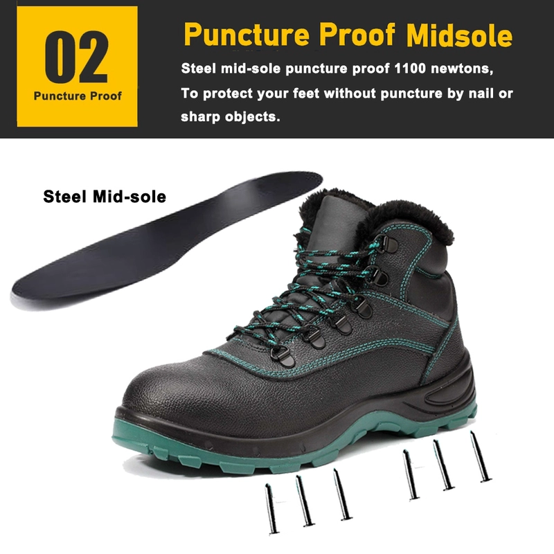 China TM3439 Botas de segurança de inverno de couro antiderrapante com biqueira larga de aço e couro antifuros para homens fabricante