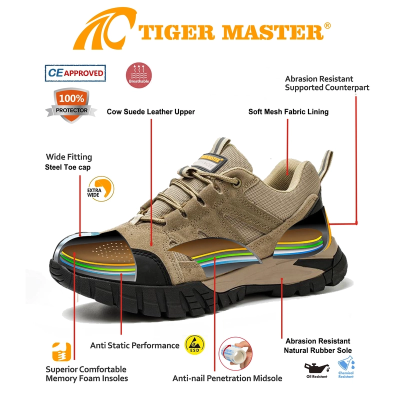 China TM3450 Non-slip Durable Rubber Sole EU Steel Toe Anti-puncture Suede Safety Shoes manufacturer