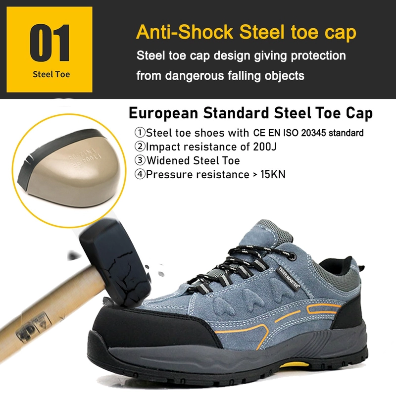 중국 TM3451 남성용 강철 발가락 방지 천공 블루 스웨이드 하이킹 스포츠 안전화 제조업체