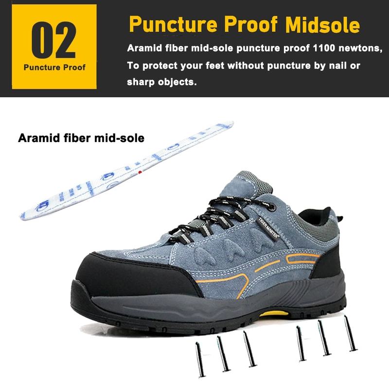 중국 TM3451 남성용 강철 발가락 방지 천공 블루 스웨이드 하이킹 스포츠 안전화 제조업체