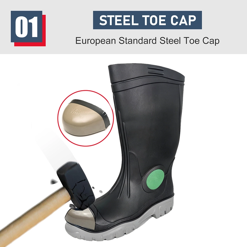 Китай GB39 Высококачественные водонепроницаемые резиновые резиновые сапоги со стальным носком и защитой от проколов, черные производителя