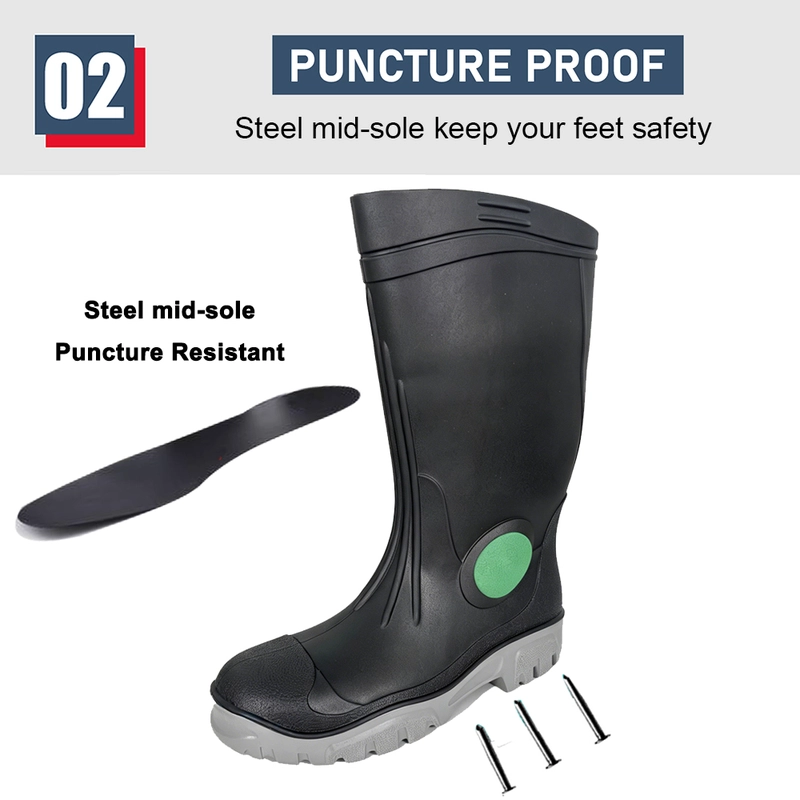 Китай GB39 Высококачественные водонепроницаемые резиновые резиновые сапоги со стальным носком и защитой от проколов, черные производителя
