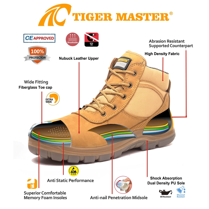 China TM3467 Nubuck Leather Fiberglass Toe Anti-puncture High Quality Safety Boots manufacturer