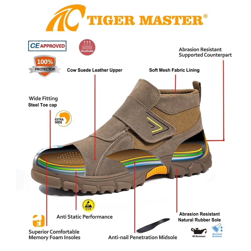 China TM3469 Steel Toe Anti-puncture Welding Safety Shoes Suede Leather Non-slip Rubber Sole manufacturer