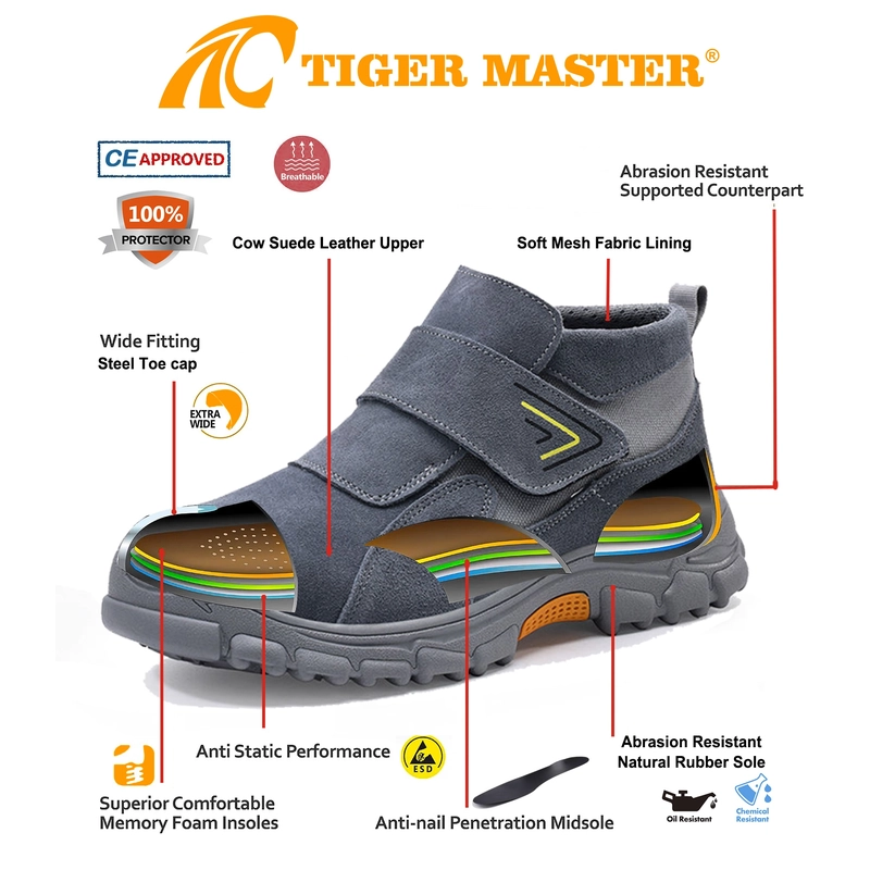 Chine Chaussures de sécurité pour soudage en daim gris TM3469, bout en acier, semelle en caoutchouc anti-perforation fabricant