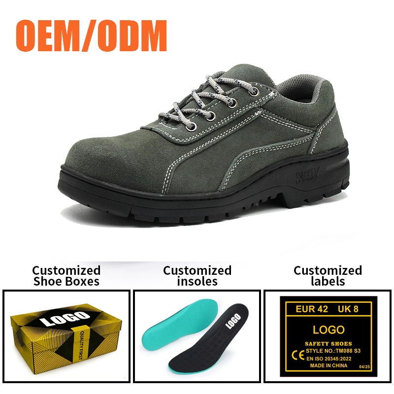 China TM3522 Anti-slip Rubber Sole Steel Toe Men's Green Suede Construction Work Shoes manufacturer