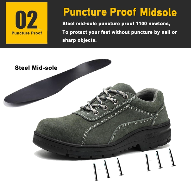 China TM3522 Anti-slip Rubber Sole Steel Toe Men's Green Suede Construction Work Shoes manufacturer