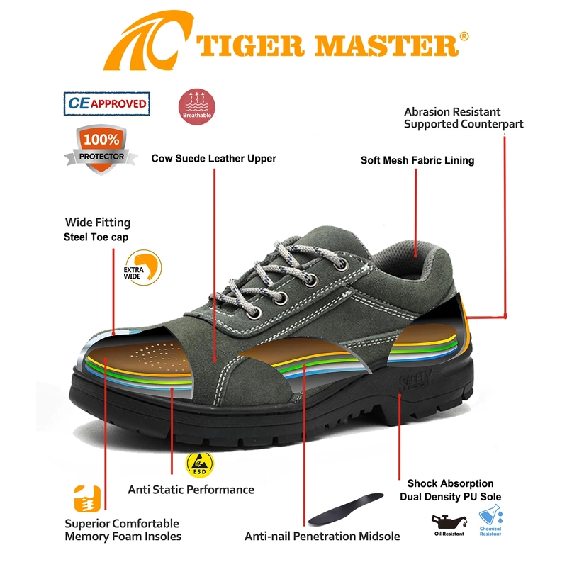 China TM3522 Anti-slip Rubber Sole Steel Toe Men's Green Suede Construction Work Shoes manufacturer