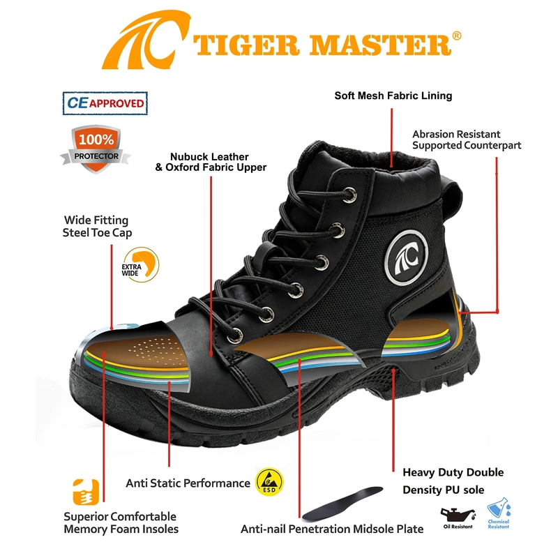 China TM3343-2 Anti-slip Black Nubuck Leather Steel Toe Puncture-proof Safety Footwear manufacturer