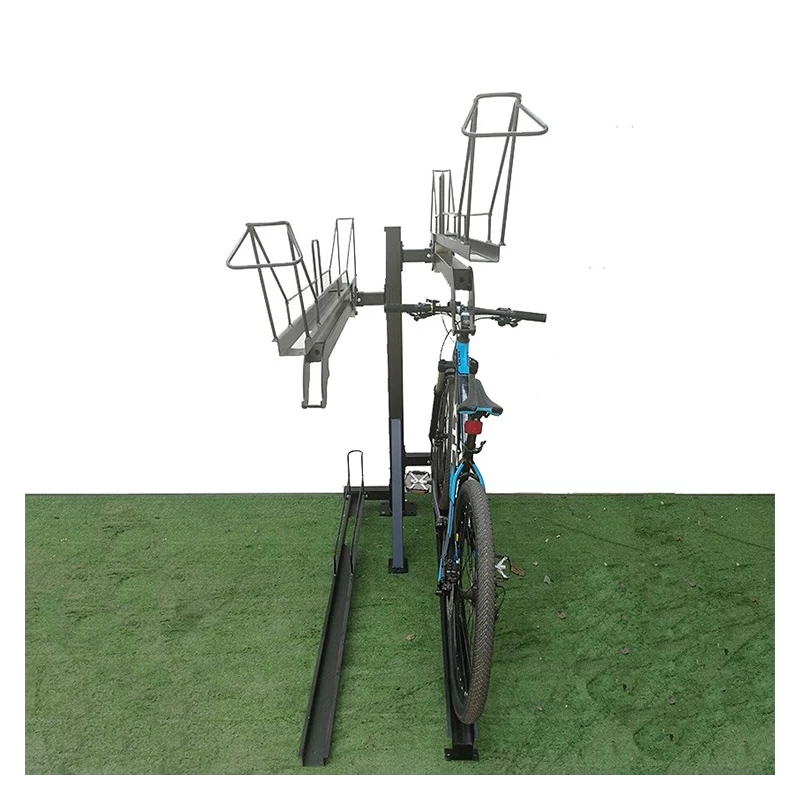 China Creative Outdoor Aluminium Zwei Tier-Fahrrad-Rack-Bodenständer für alle Fahrradparkplätze Hersteller