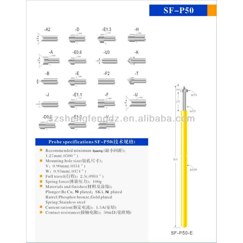 China Best selling in China diameter 0.68mm Au&Ni spring loaded probe pin manufacturer