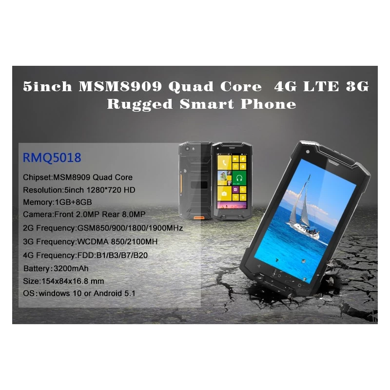 China 5inch MSM8909 Quad Core 1G 8G 1280*720 Windows Rugged Phone manufacturer