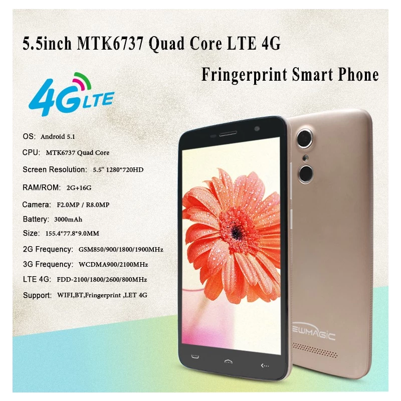 China 5.5-inch MTK6737 quad-core 2GB 16GB supports 4G LTE fingerprint smartphone PH55016 manufacturer