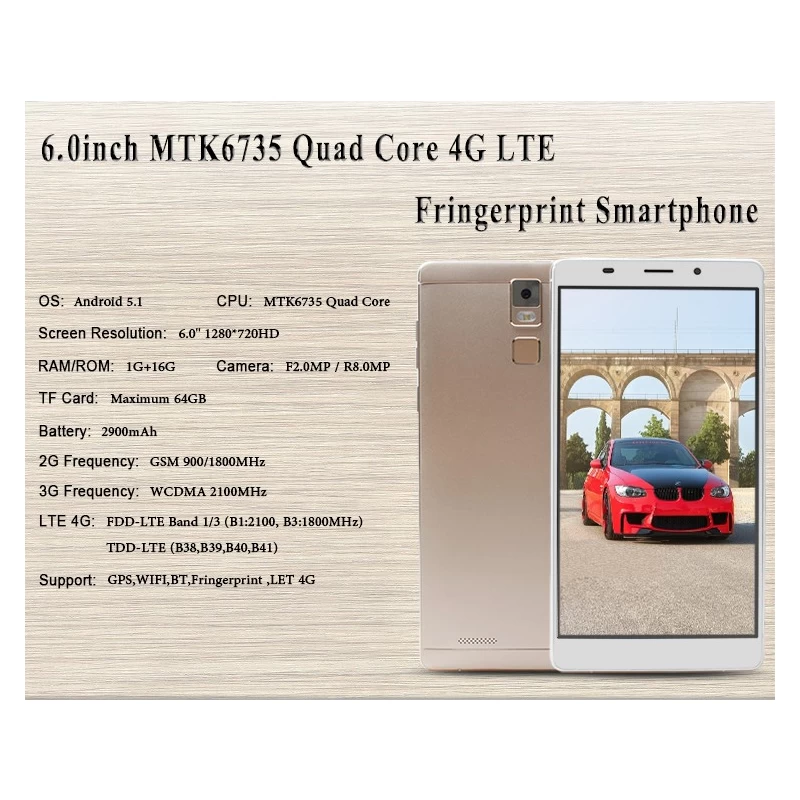 Chine 6.0inch mtk6735 quad core fringerprint téléphone intelligent mf6001 4g lte fabricant