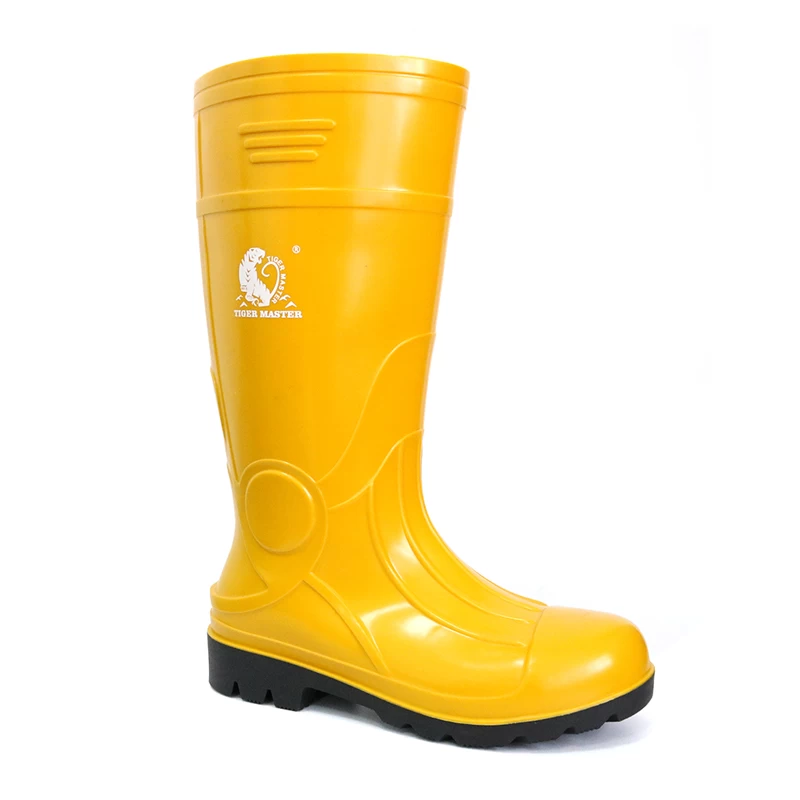 China 107-YB yellow oil resistant steel toe cap glitter pvc safety gum boot manufacturer