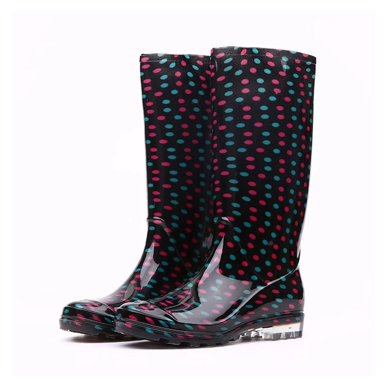 China 202-5 non safety black shiny women rain boots manufacturer