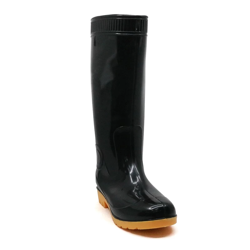 China 301 Black oil acid alkali resistant non slip pvc glitter rain boots for men work manufacturer