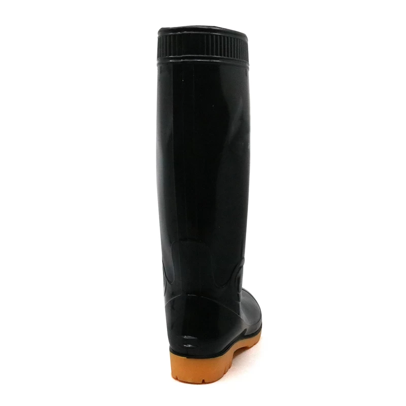 China 301 Black oil acid alkali resistant non slip pvc glitter rain boots for men work manufacturer