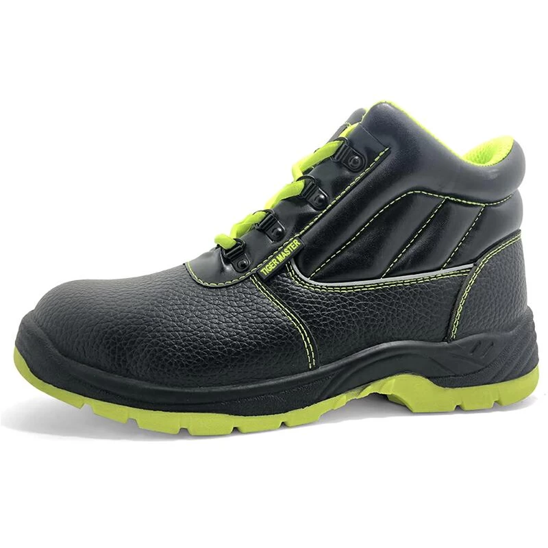 China 5075 Black leather puncture proof construction safety shoes steel toe cap manufacturer