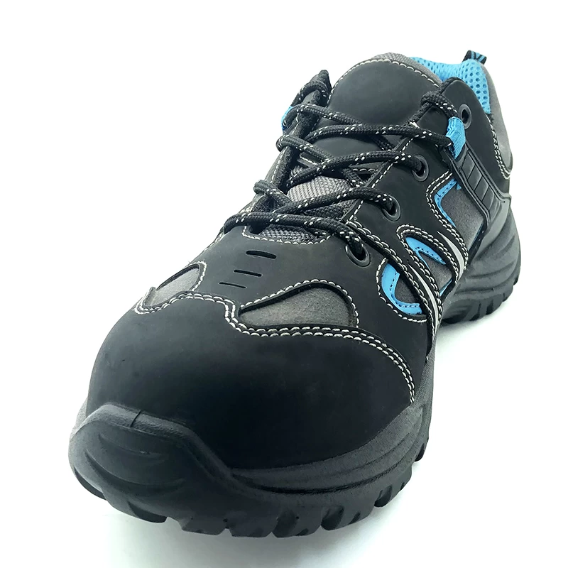 China BTA049 Anti slip black leather metal free lightweight safety shoes fiberglass toe manufacturer