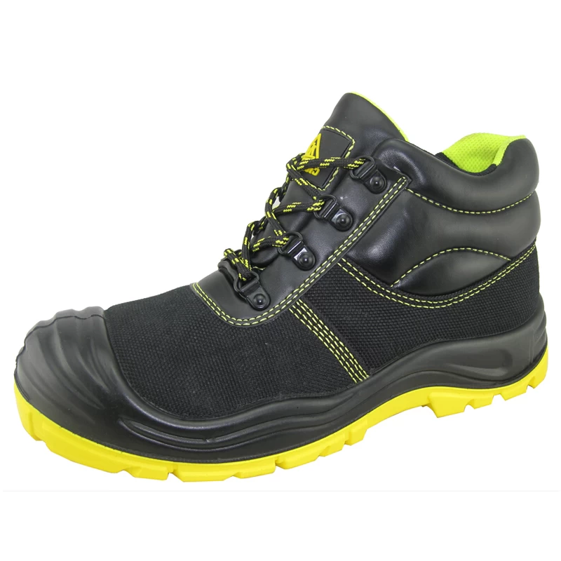 China Black canvas fabric PU sole men safety shoes manufacturer