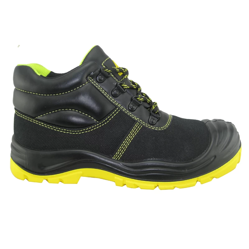 China Black canvas fabric PU sole men safety shoes manufacturer
