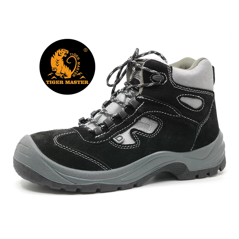 China Black cheap metal free suede leather safety shoes composite toe cap manufacturer