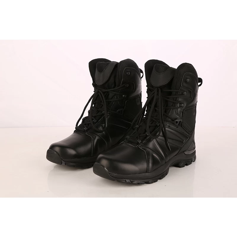 China Black genuine leather military boots army shoes manufacturer