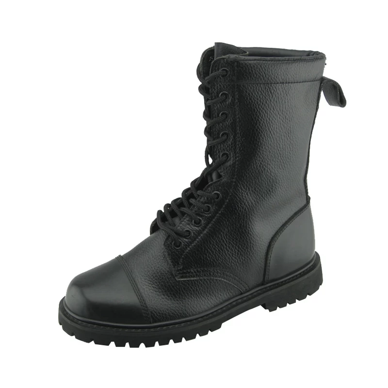China Black genuine leather rubber sole goodyear military army boots manufacturer