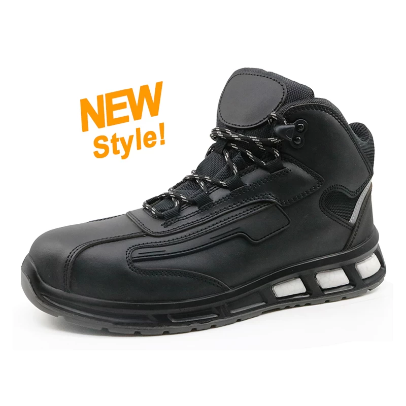 China Black leather pu sole fiberglass toe cap metal free safety boots manufacturer